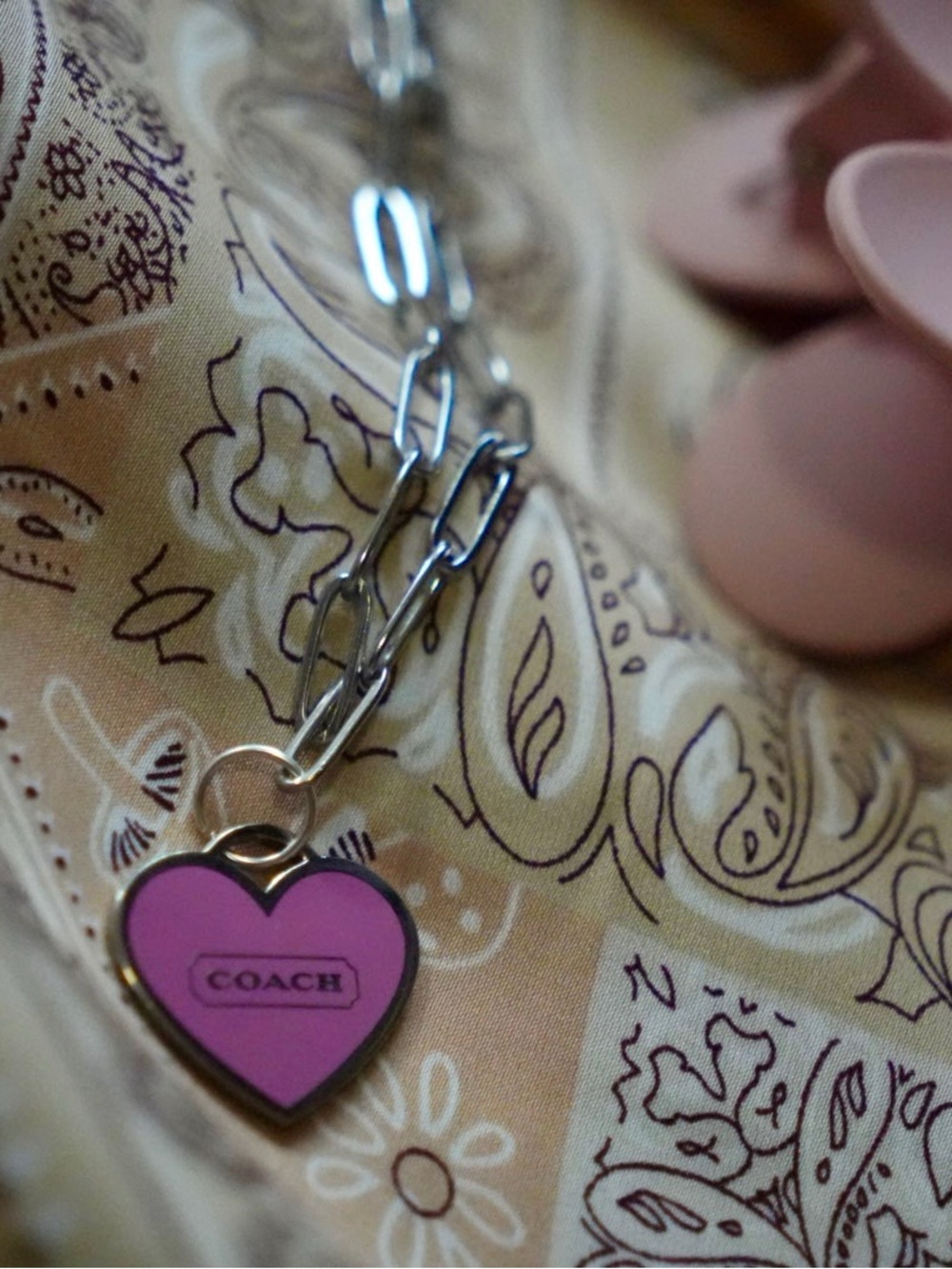 Coach Pink Heart Charm with Silver Chain